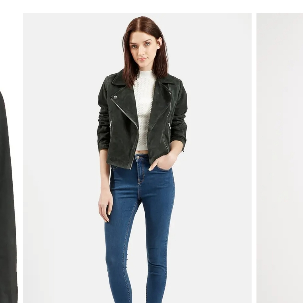 Topshop Forest Green SUEDE Moto Jacket